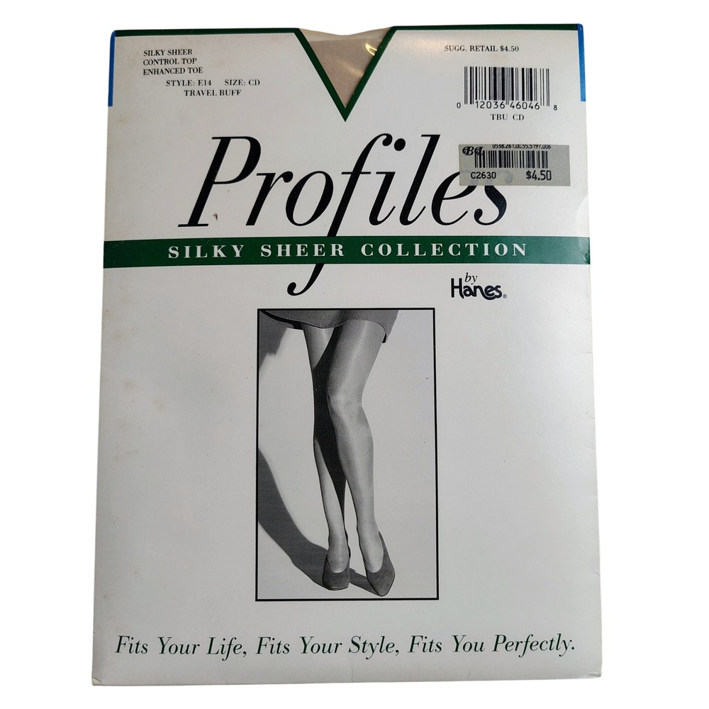 NWT Hanes Womens SZ CD Profiles Silky Sheer Tights Travel Buff Vintage 90s Core
